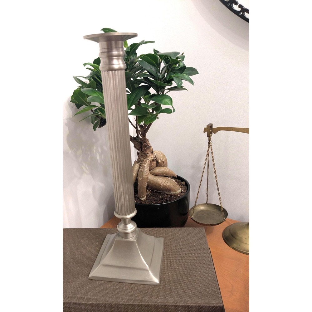 Vintage Silver Metal Candlestick Holder‎ – Classic Fluted Column Candle Holder